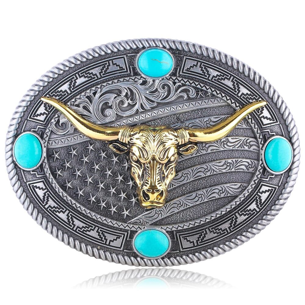 1585 Western Belt Buckles , Vintage Cow Bull Native American Flag Cowboy
